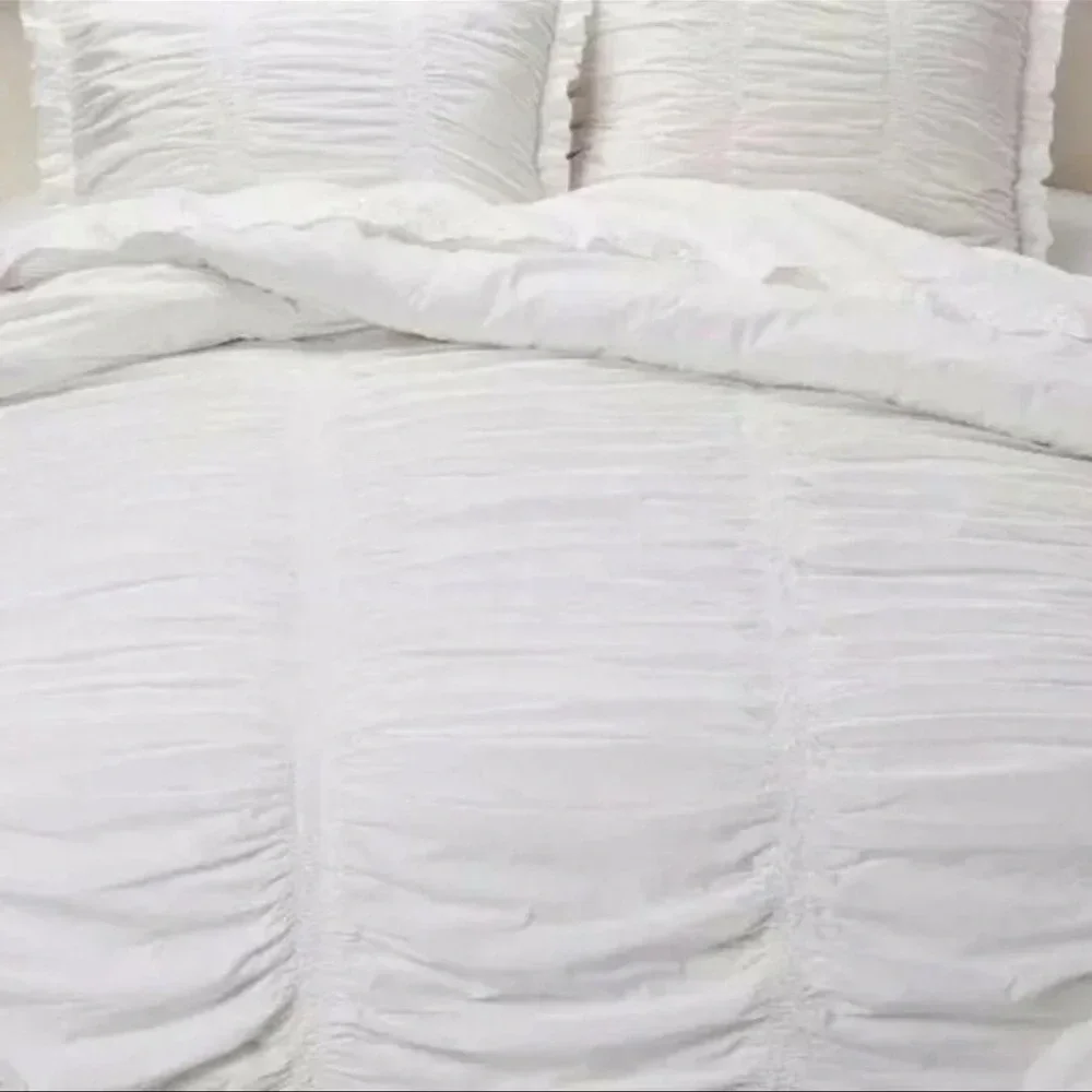 Simply Shabby Chic TWIN Solid White Ruched Smocked Duvet Cover Rachel Ashwell